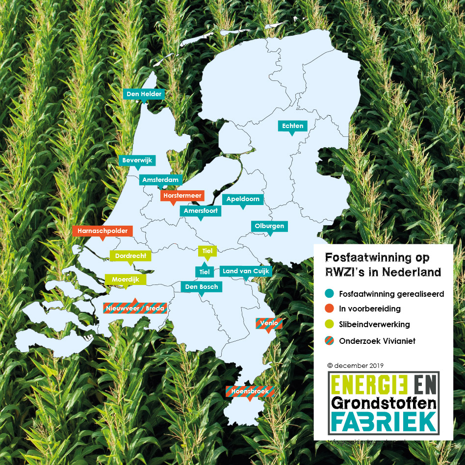 Overzichtskaart grondstoffabrieken fosfaat in Nederland